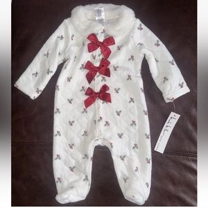 Nicole Miller Baby Infant Quilted Sleeper Fur Trim Sz 6-9 Months Footed NWT